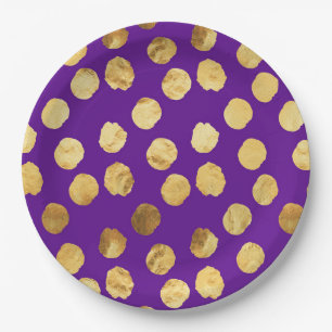 Shining Gold Dots on a Background of Purple Paper Plate