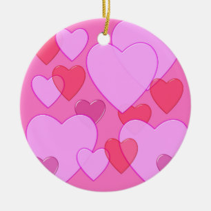 Shining heart Valentine background pink Ceramic Tree Decoration