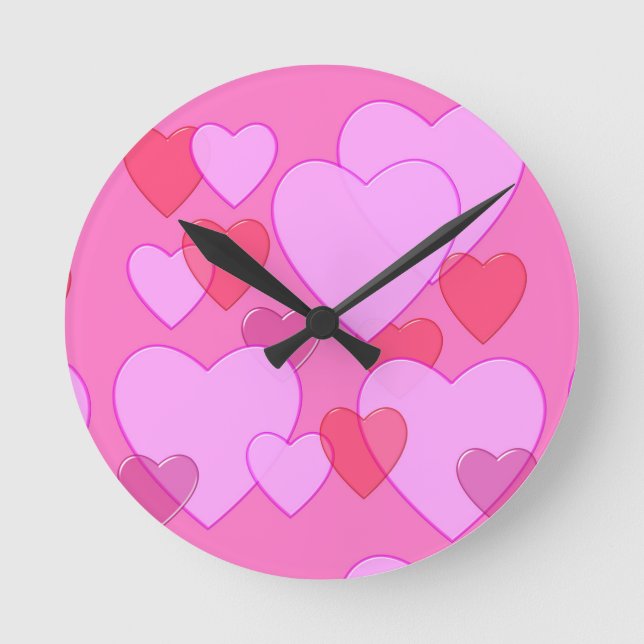 Shining heart Valentine background pink Round Clock (Front)