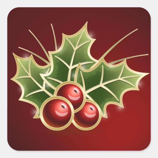 Shining Holly Berry Christmas design Square Sticker (Front)