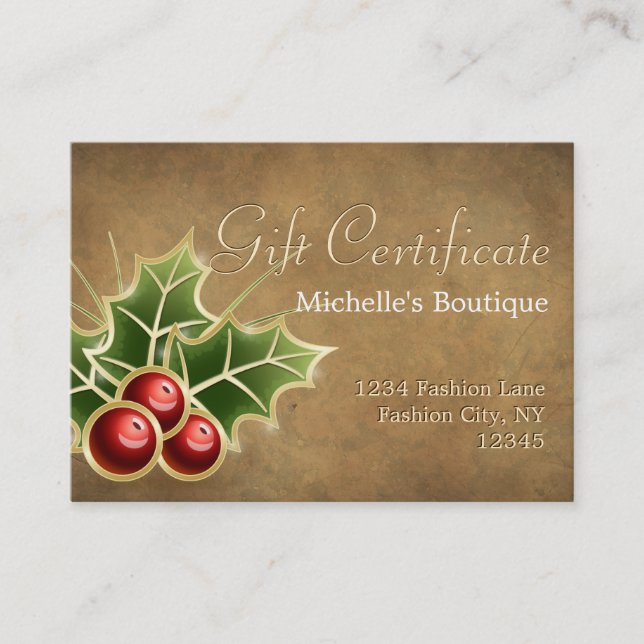Shining Holly Berry Christmas Gift Certificate (Front)