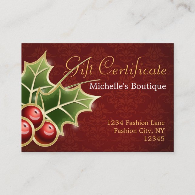 Shining Holly Berry Christmas Gift Certificate (Front)
