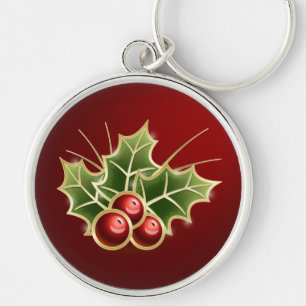 Shining Holly Berry Christmas red Key Ring