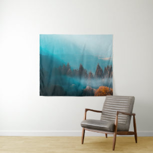 Shining light on foggy autumn forest tapestry