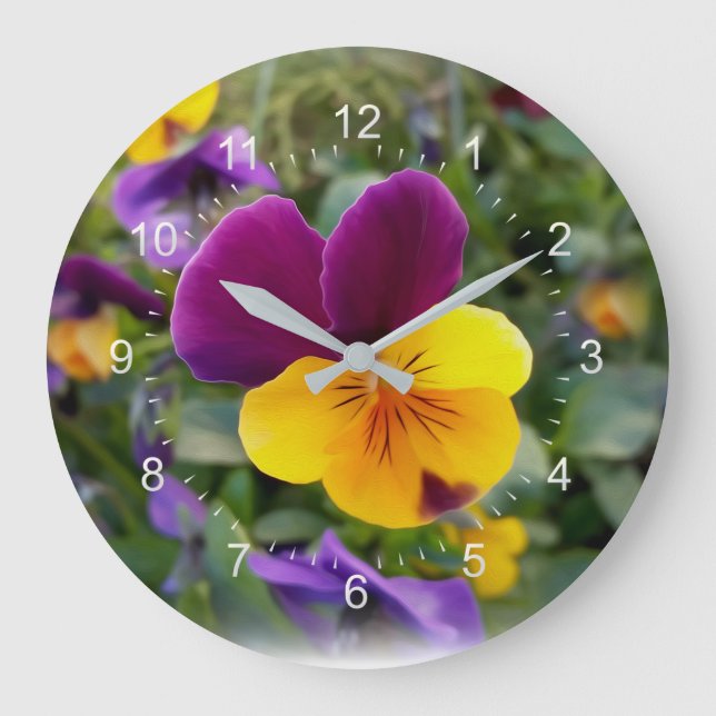 Shining pansies large clock (Front)