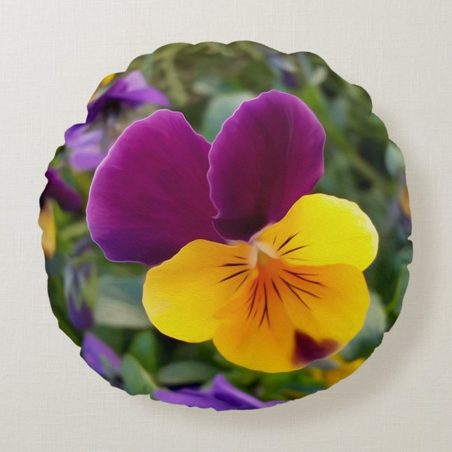 Shining pansies round cushion (Front)