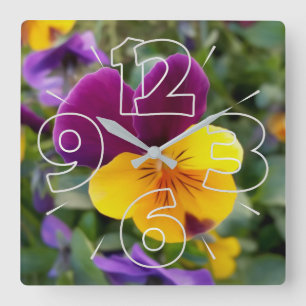 Shining pansies square wall clock