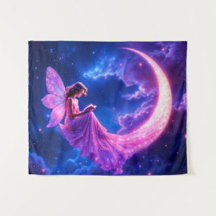 Shining pink fairy wings luminous stars art tapestry