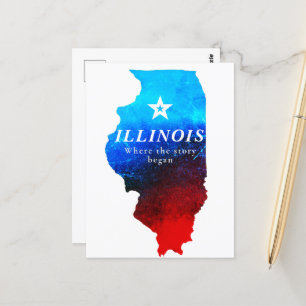 Shining Red Blue Glitter Map of State of Illinois Postcard