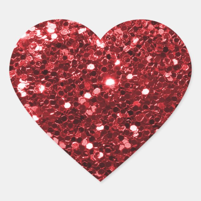 Shining Red Glitter Faux Glitter Sparkle Heart Sticker (Front)
