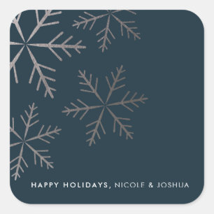 Shining snowflake faux foil holiday square sticker