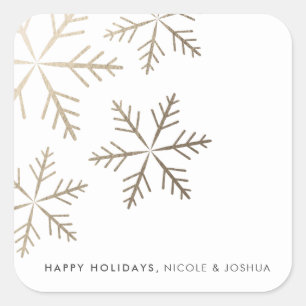 Shining snowflake faux foil winter holiday  square sticker