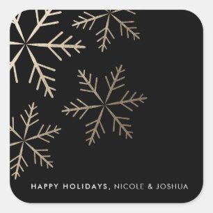 Shining snowflake faux foil winter holiday square sticker