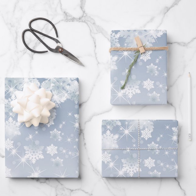 Shining Snowflakes Wrapping Paper Sheet (Front)
