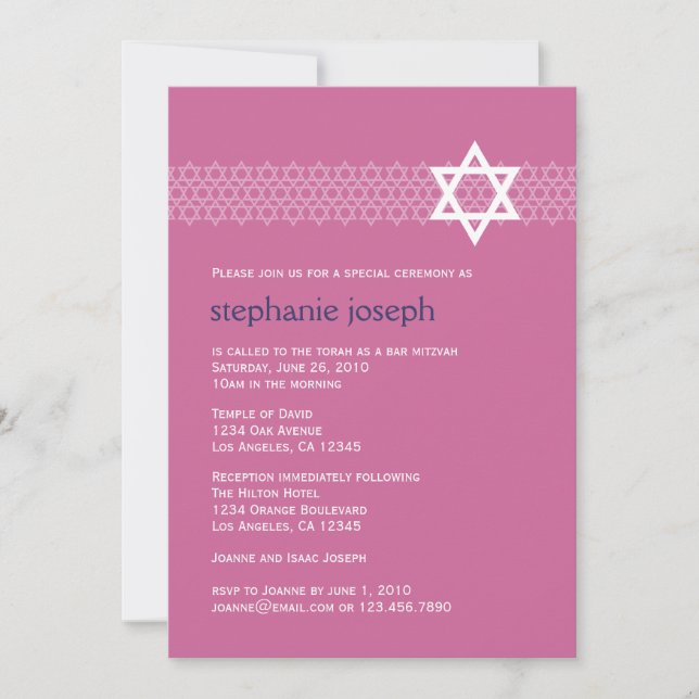 Shining Star Bat Mitzvah Invitation (Front)