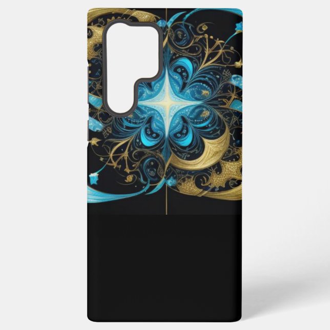Shining Star Blue Flower Gold Samsung Galaxy S22 Ultra Case (Back)