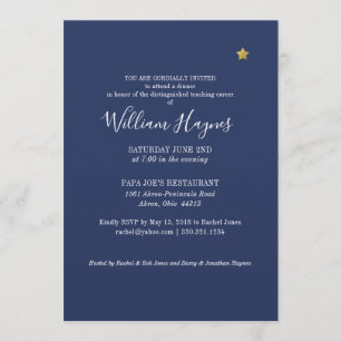 Shining Star Retirement Party Invitation Blue Gold