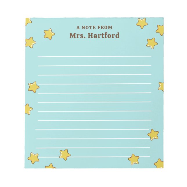 Shining Stars Turquoise Lined A Note From Teacher (Front)