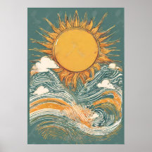 Shining Sun Above Sun Illustration Wall Art Poster