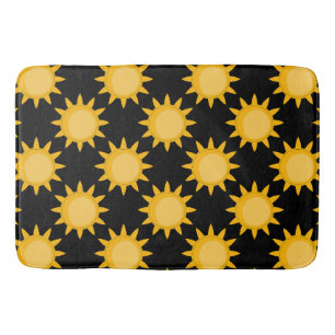 Shining Sun Illustration On Black Pattern Design Bath Mat