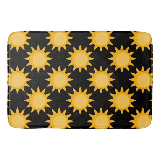 Shining Sun Illustration On Black Pattern Design  Bath Mat (Front)