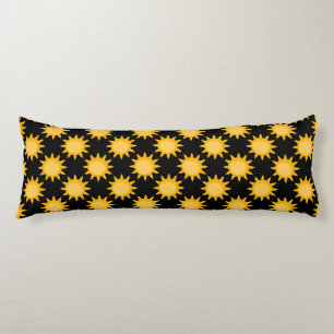 Shining Sun Illustration On Black Pattern Design Body Cushion