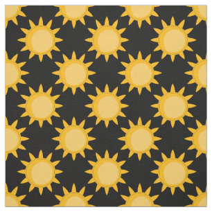 Shining Sun Illustration On Black Pattern Design Fabric