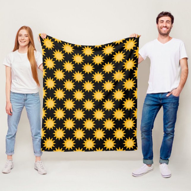 Shining Sun Illustration On Black Pattern Design  Fleece Blanket (Creator Uploaded)