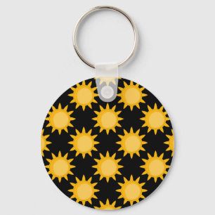 Shining Sun Illustration On Black Pattern Design Key Ring