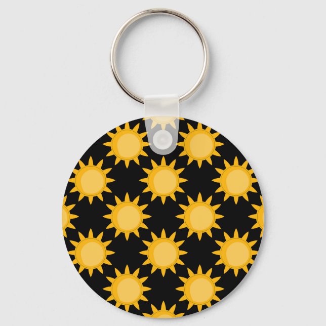 Shining Sun Illustration On Black Pattern Design  Key Ring (Front)