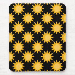 Shining Sun Illustration On Black Pattern Design Mouse Pad