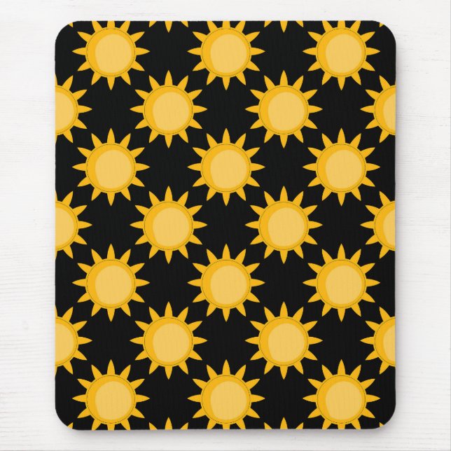 Shining Sun Illustration On Black Pattern Design  Mouse Pad (Front)