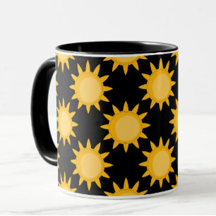 Shining Sun Illustration On Black Pattern Design Mug