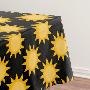Shining Sun Illustration On Black Pattern Design  Tablecloth
