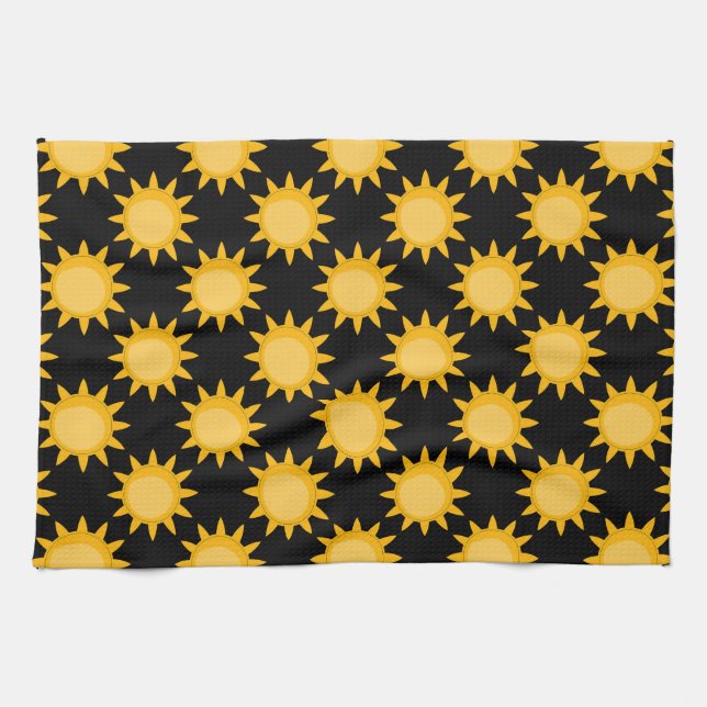 Shining Sun Illustration On Black Pattern Design  Tea Towel (Horizontal)