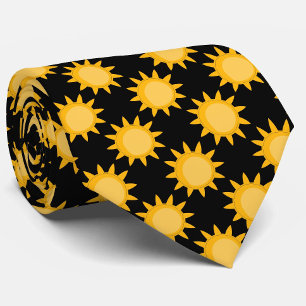 Shining Sun Illustration On Black Pattern Design Tie