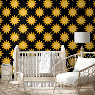 Shining Sun Illustration On Black Pattern Design  Wallpaper