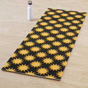 Shining Sun Illustration On Black Pattern Design Yoga Mat