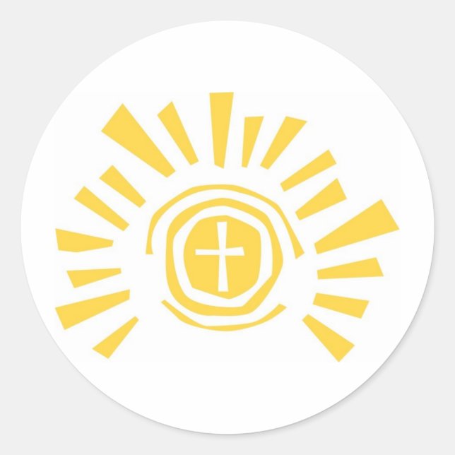 Shining Sun with Cross Cut Out Classic Round Sticker (Front)