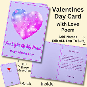 Shining Valentine Heart with Love Poem Card