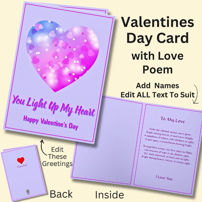 Shining Valentine Heart with Love Poem Card (Creator Uploaded)