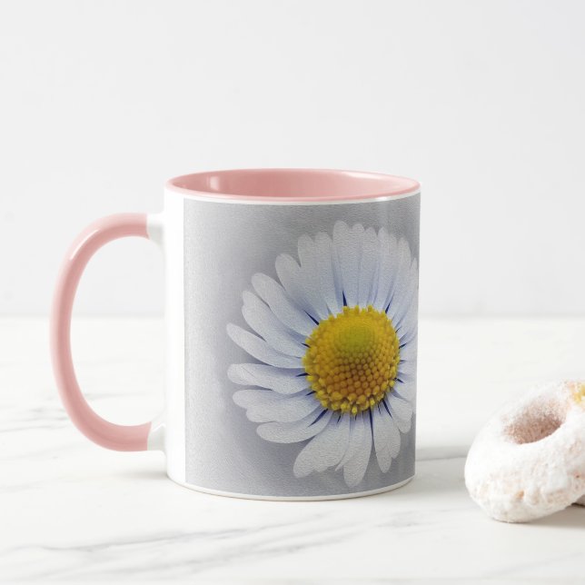 shining white daisy mug (With Donut)