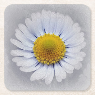 shining white daisy square paper coaster
