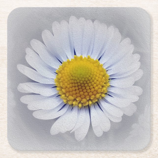 shining white daisy square paper coaster (Front)