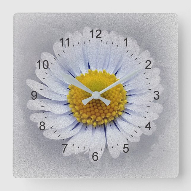 shining white daisy square wall clock (Front)