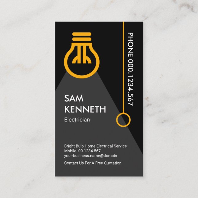 Shinning Yellow Light Bulb Switch Electrical Business Card (Front)