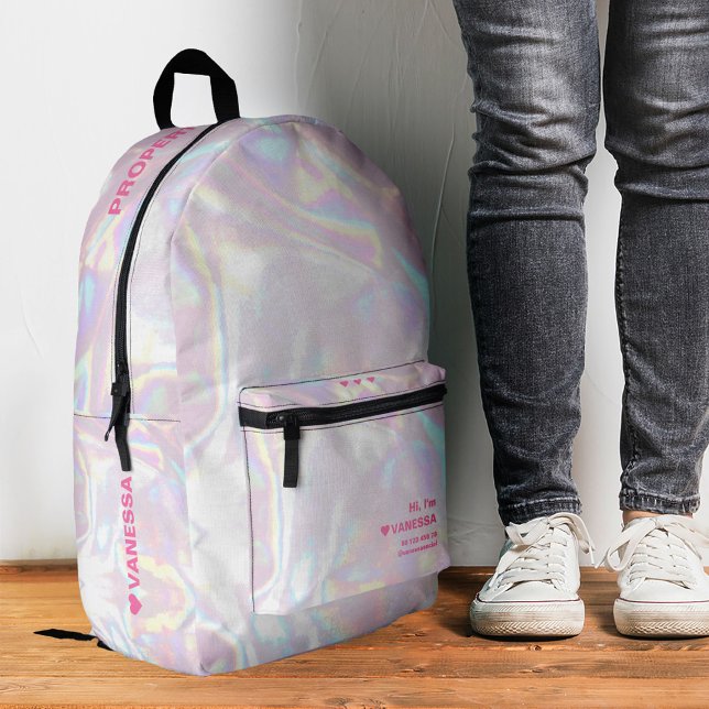 Shinny Holographic Pink Stylish  Printed Backpack (Shinny Holographic Pink Stylish Printed Backpack
)