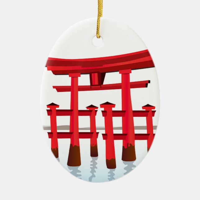 Shinto Japanese Gate Architecture Building Culture Ceramic Tree Decoration (Front)