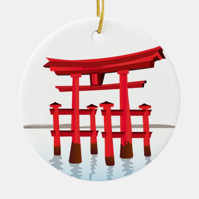 Shinto Japanese Gate Architecture Building Culture Ceramic Tree Decoration (Front)