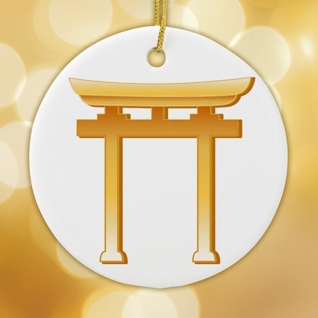 Shinto Symbol Ceramic Tree Decoration (Gold Torii Gate ornament, symbol of the Shinto religion.  Peace.)